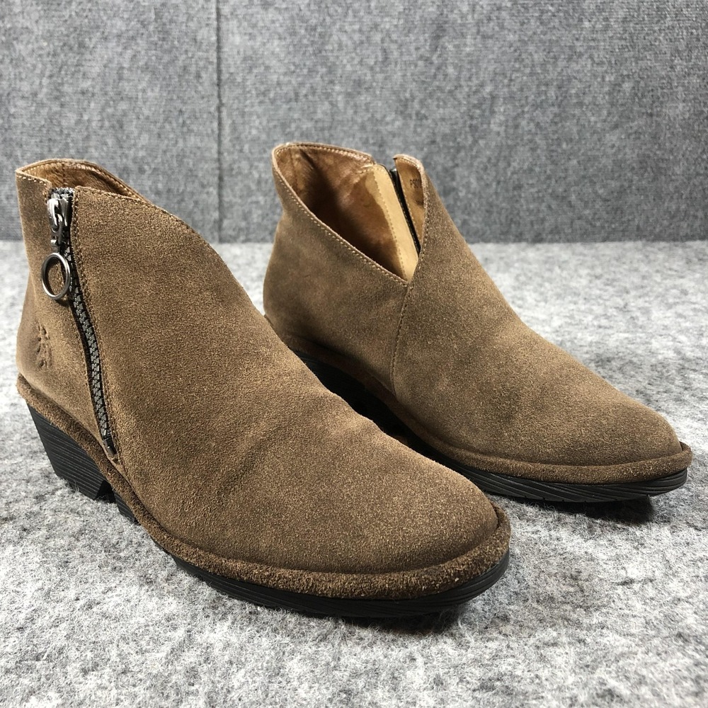Fly London Ankle Booties Womens Size 8 Brown Suede Wedge Zip Boots P500893003